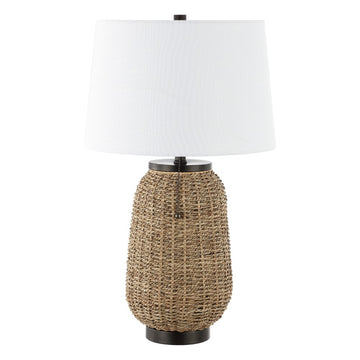 Chakrii 25" Rustic Bohemian Iron/Rattan LED Table Lamp with Pull-Chain - JONATHAN Y